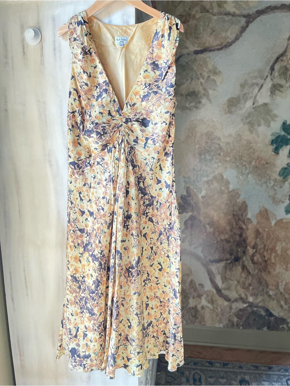 Vintage Paul Smith Blue Label 100% Silk Floral Midi Dress 42 IT US 6